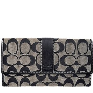 🩶 Vintage Coach Hamptons Black Signature Stripe Checkbook Wallet Y2K